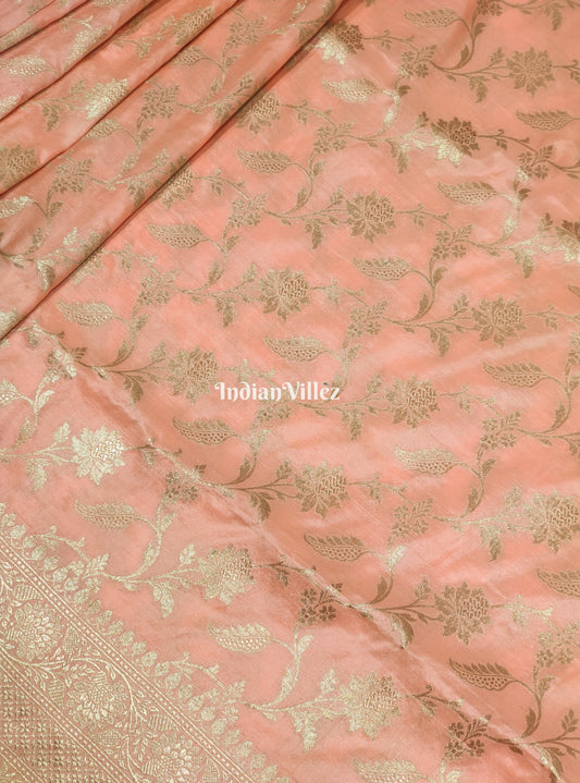 Baby Pink Floral Banarasi Katan Silk Saree