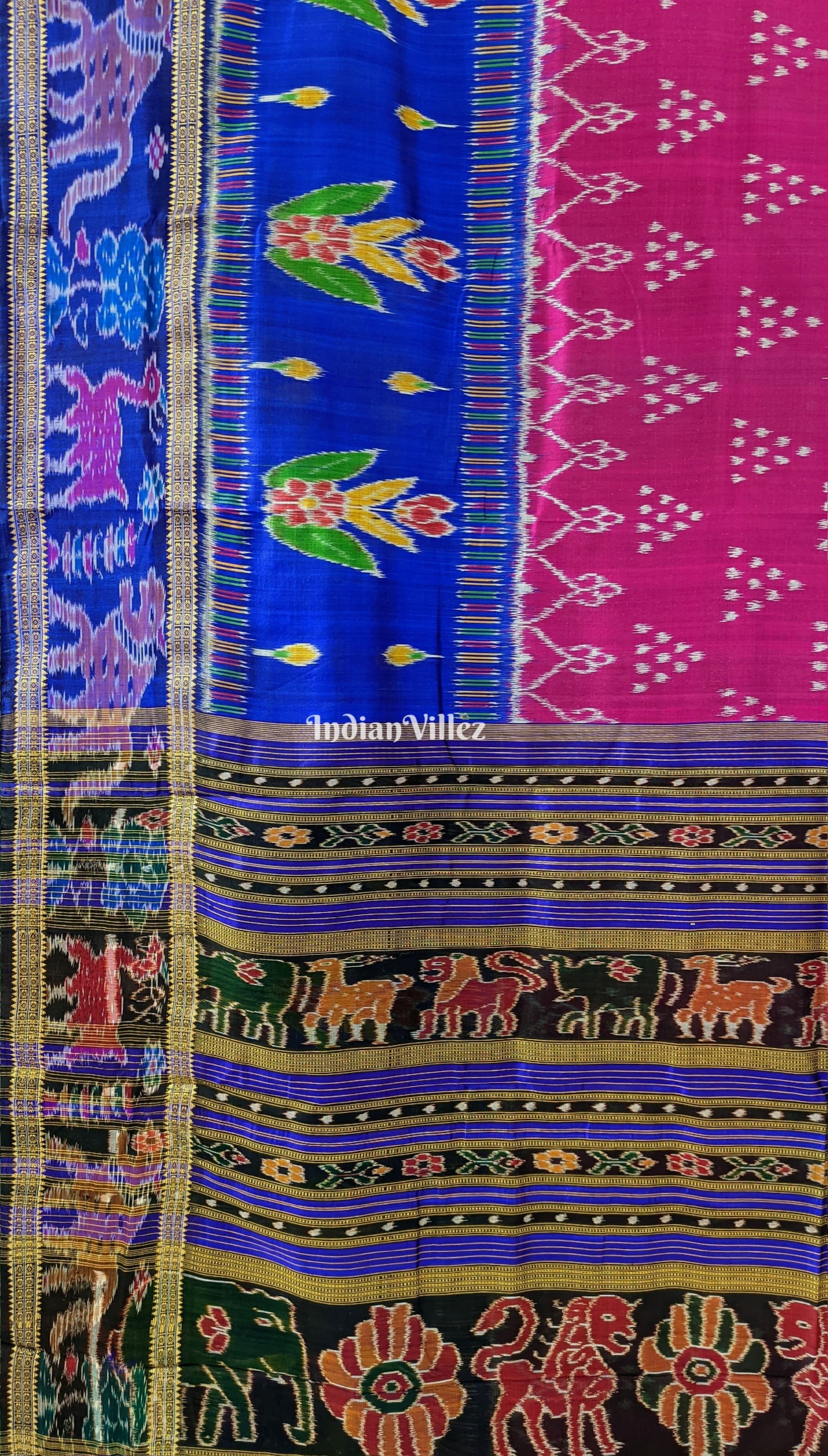 Purple Odisha Handloom Khandua Silk Saree with Animal Border