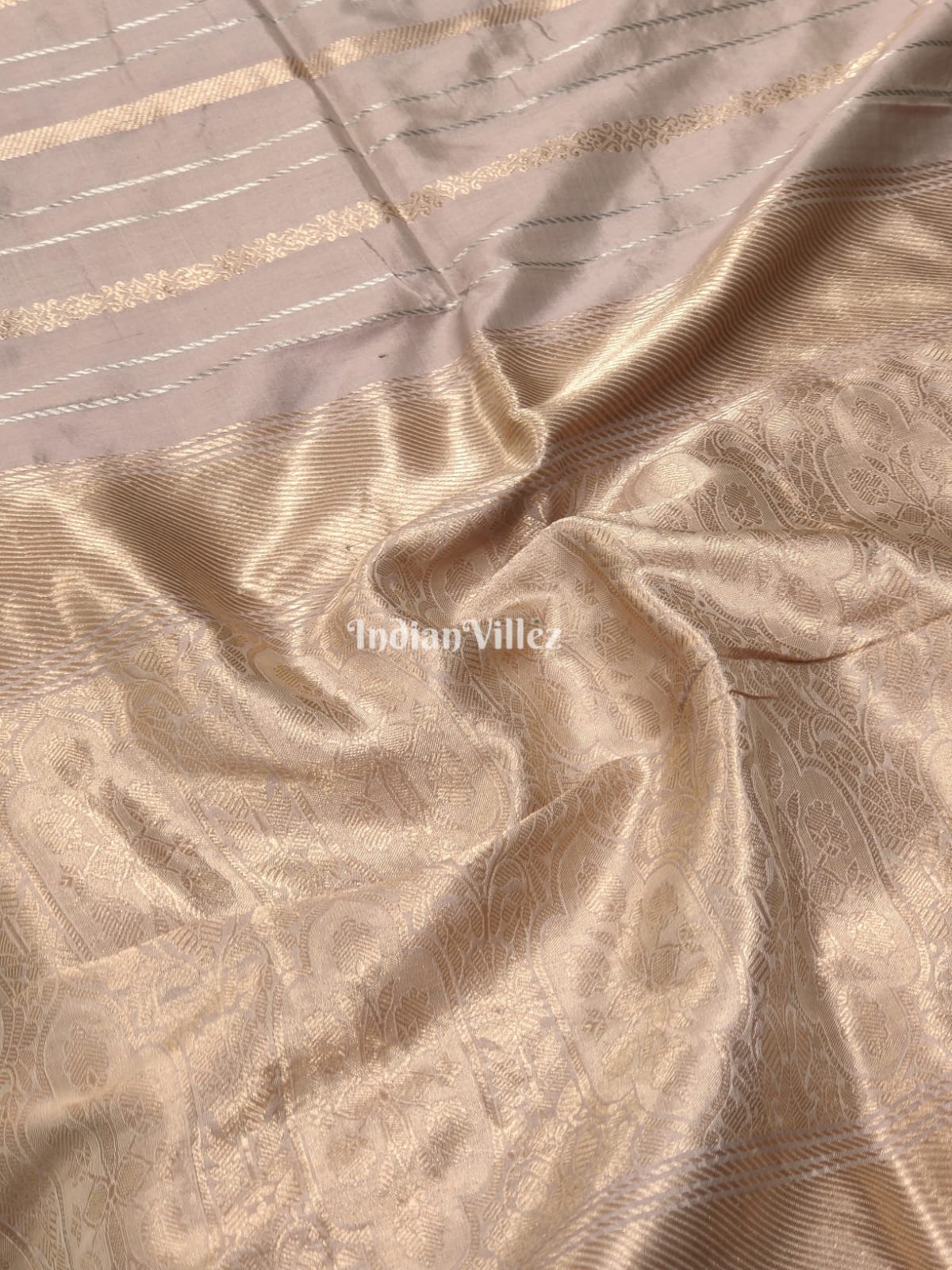 Carley's Rose Gold Designer Banarasi Katan Silk Saree
