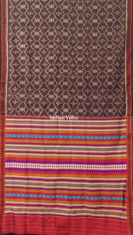 Brown Ganthiapali Theme Contemporary Silk Saree with Dongria Border and Pallu