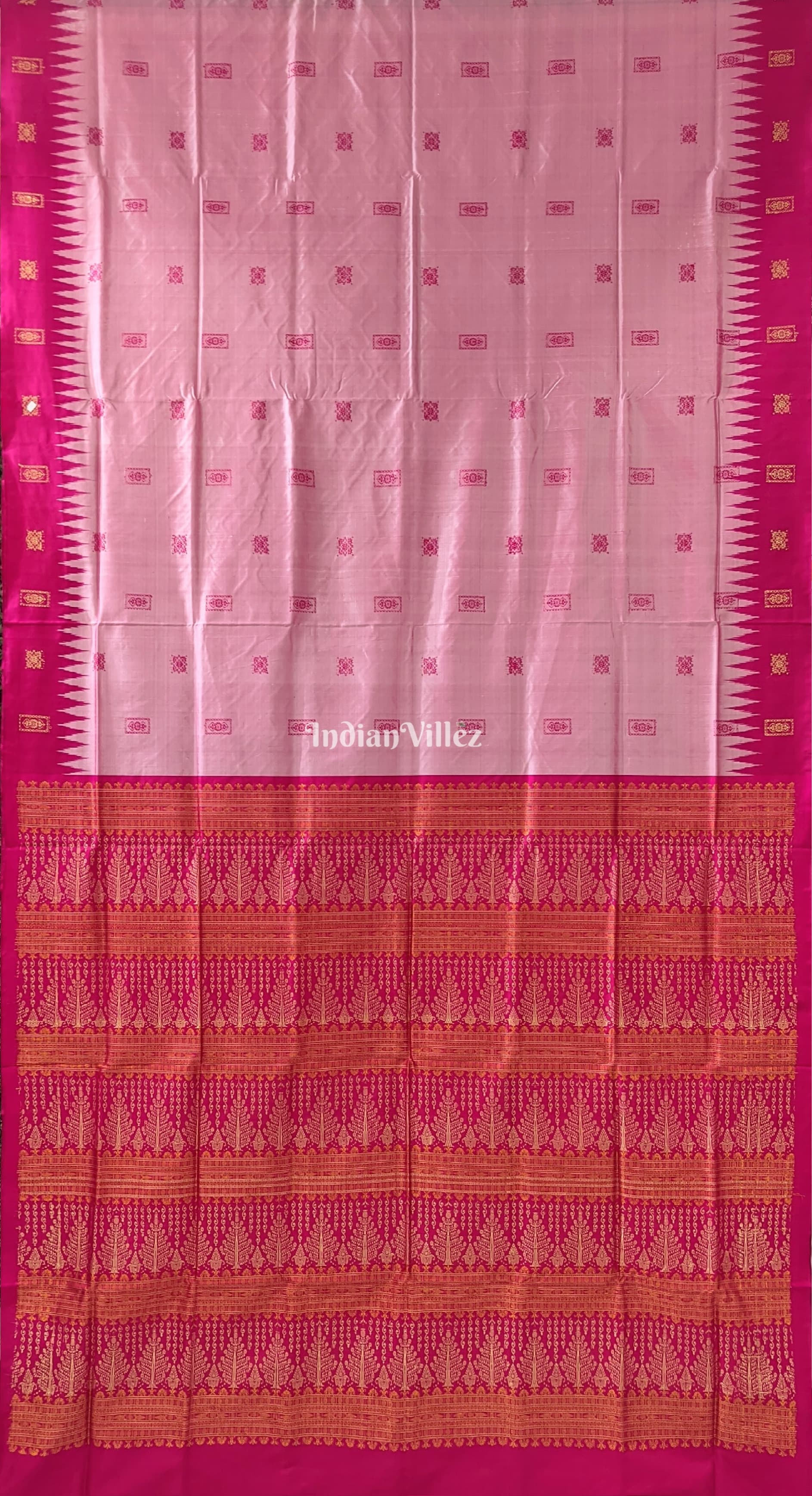 Baby Pink Sambalpuri Bomkai Silk Saree