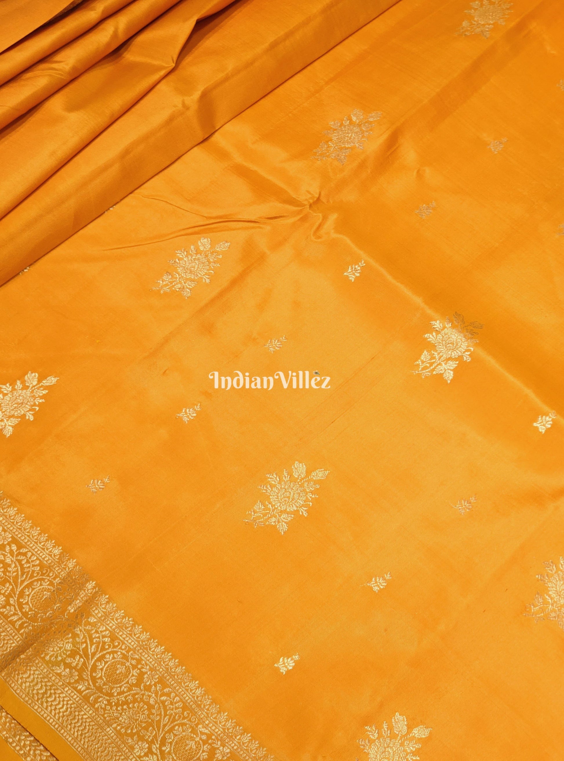 Yellow Floral Motif Designer Katan Silk Banarasi Saree