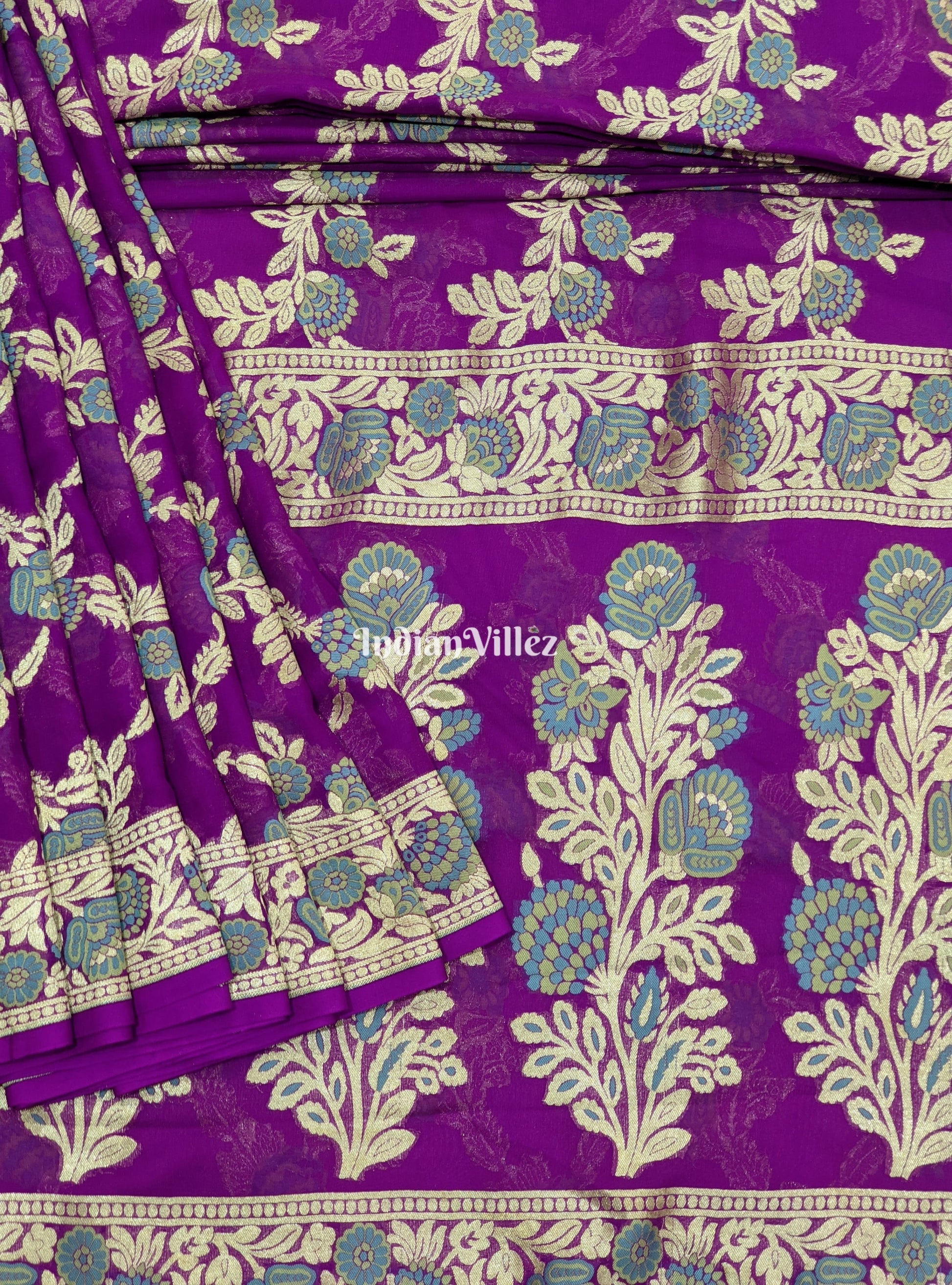 Purple Pure Banarasi Georgette Saree