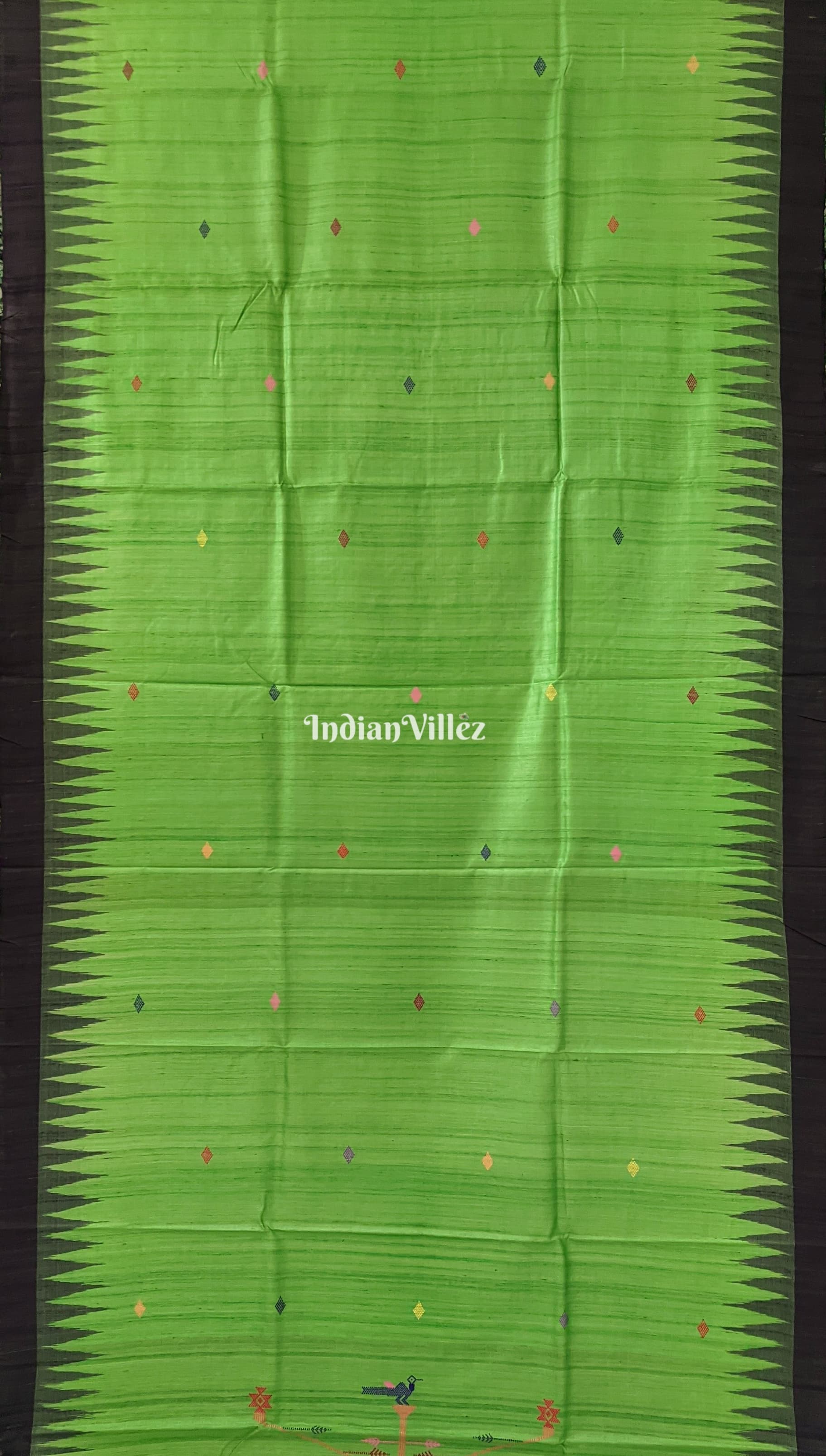 Parrot Green Ganjam Bomkai Theme Gopalpur Tussar Silk Saree