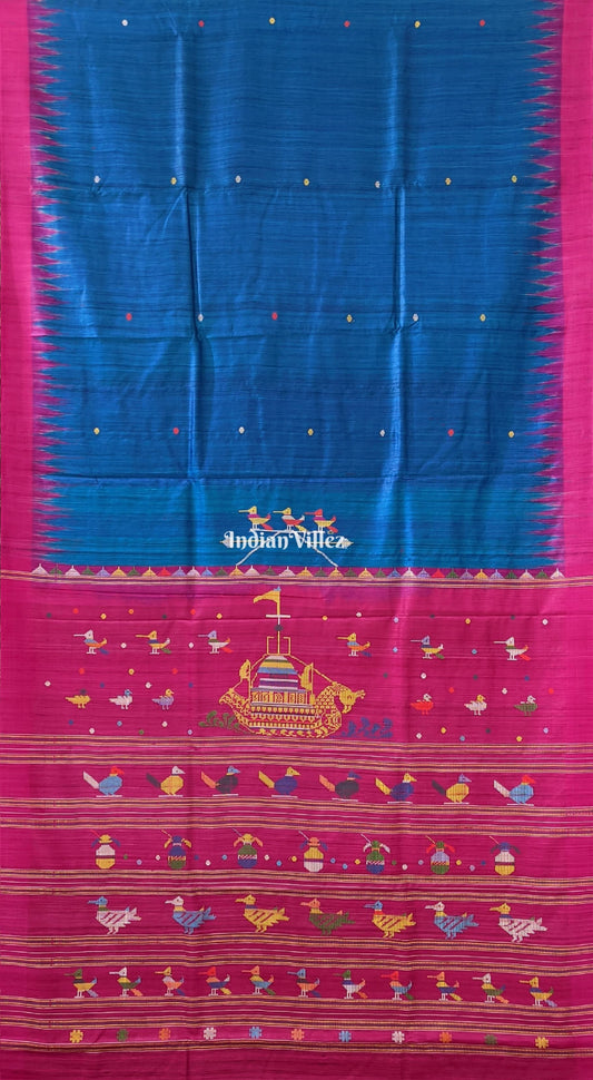 Peacock Blue Boita Theme Gopalpur Tussar Silk Saree