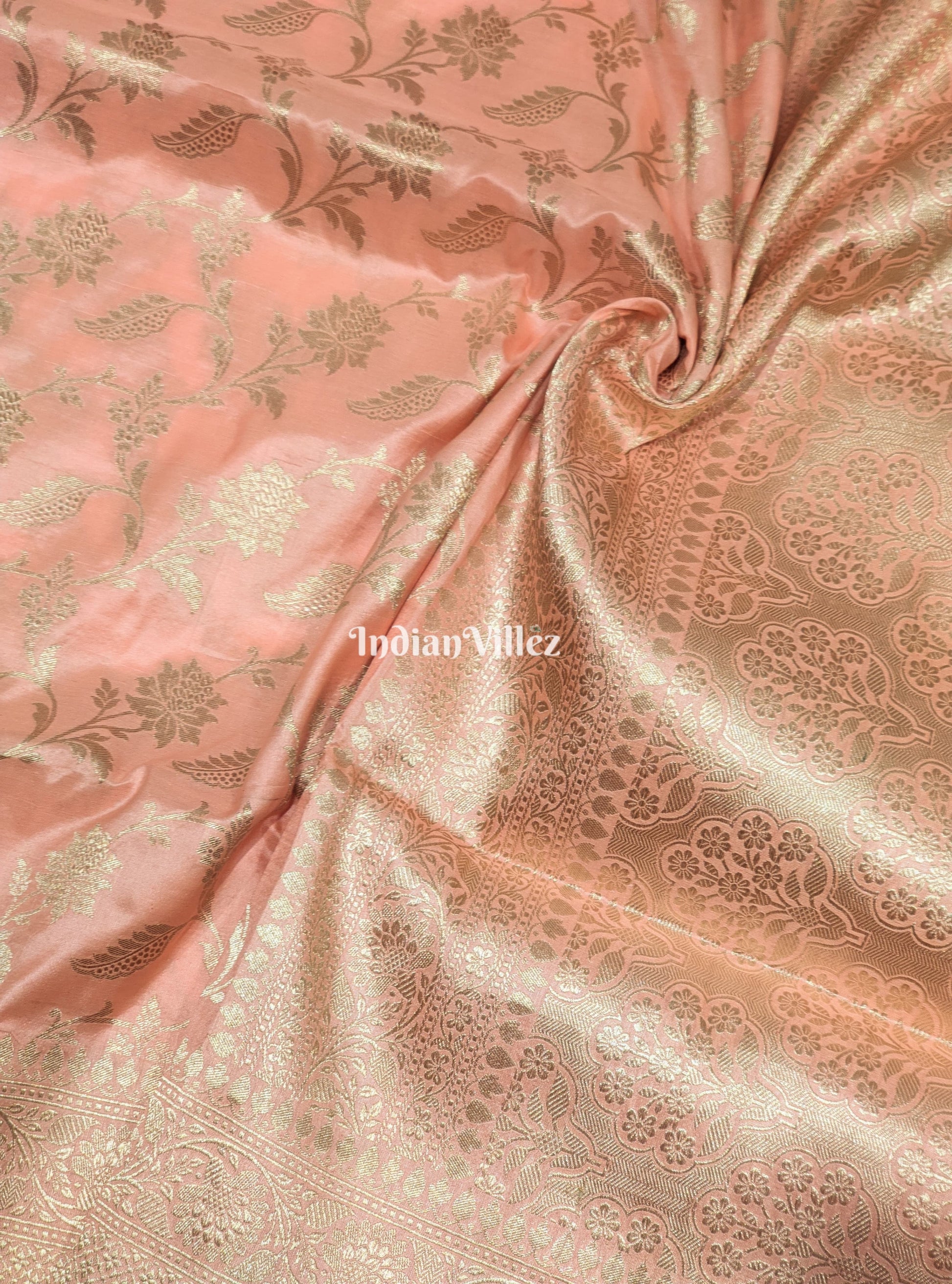 Baby Pink Floral Banarasi Katan Silk Saree