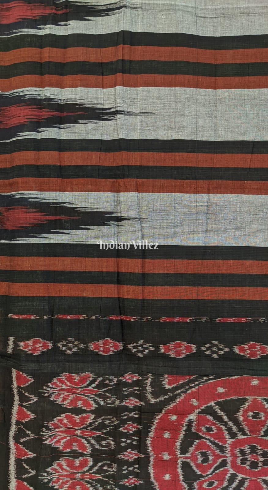 Grey Orange Blue Kargil Kumbha Maniabandha Cotton Saree