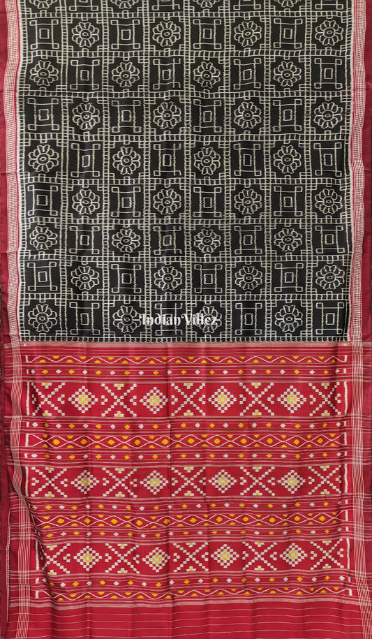 Black Maroon Odisha Ikat Contemporary Silk Saree