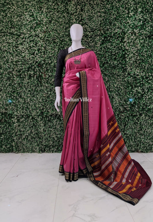 Rust Pink Flower Motif Siminoi Silk Saree