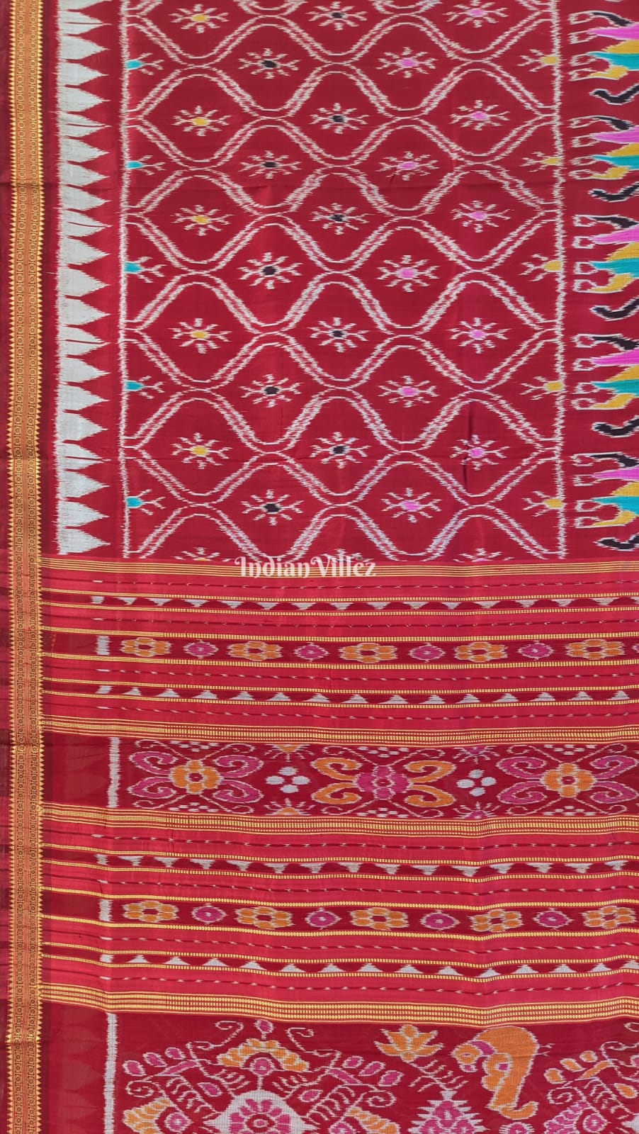 Maroon Odisha Handloom Khandua Silk Saree