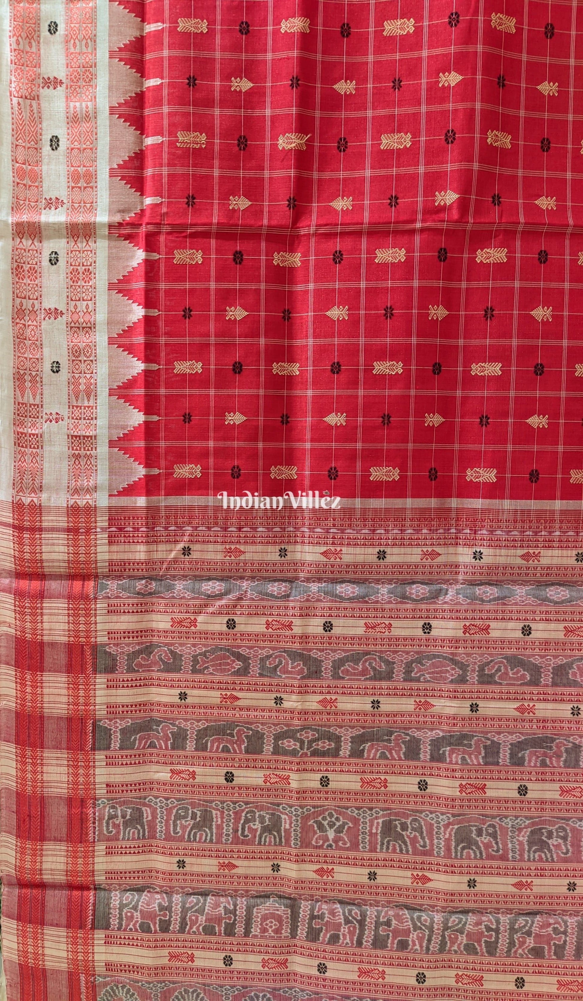 Red Hazarbuti Sambalpuri Bomkai Tussar Saree