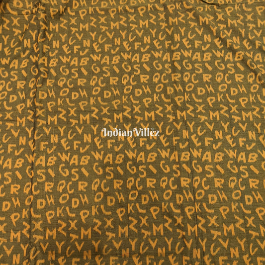 Mehndi Green English Alphabet Sambalpuri Ikat Cotton Fabric