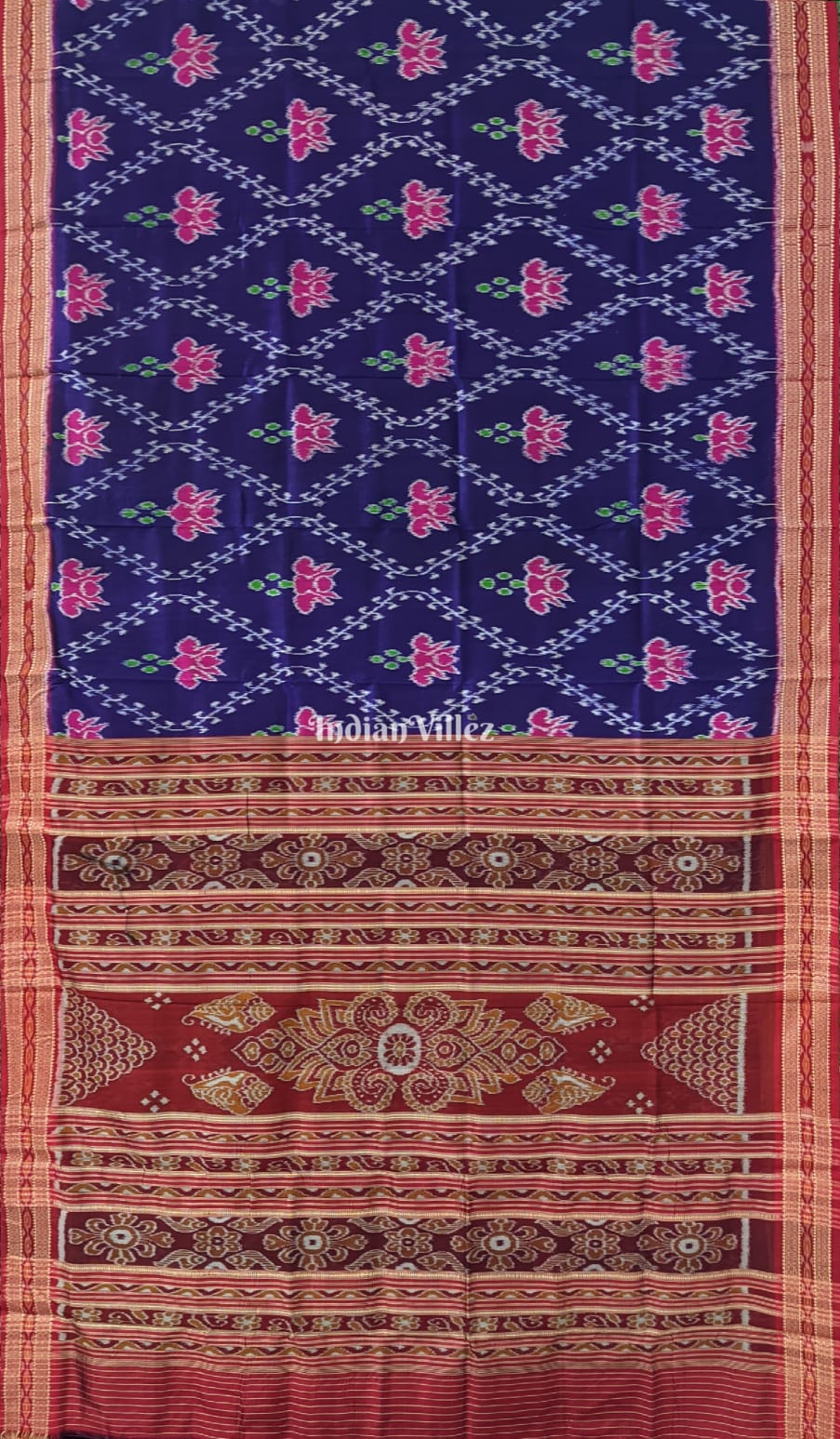 Violet Lotus Design Odisha Ikat Khandua Silk Saree