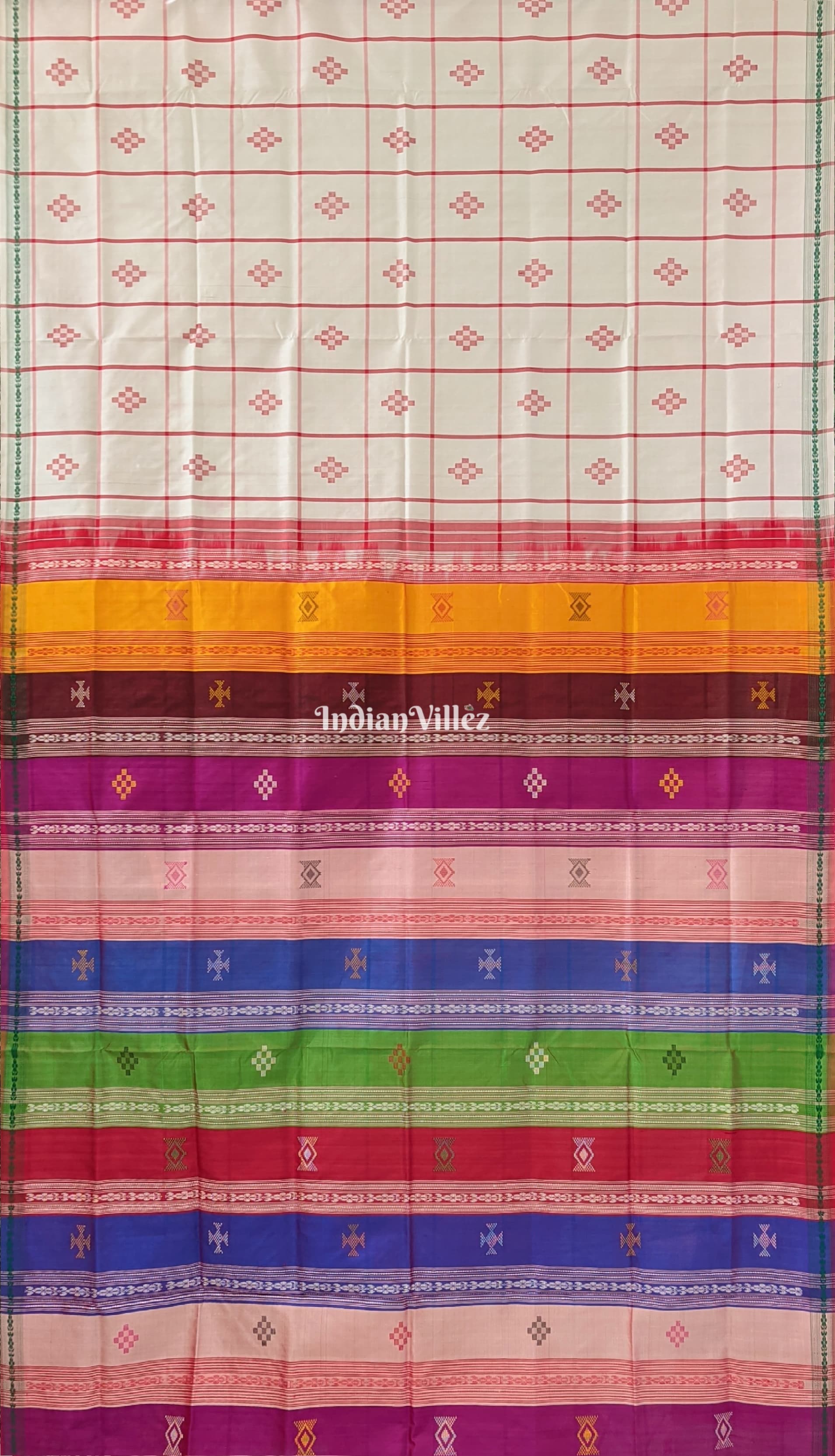 Off-White Double Pallu Pasapali Theme Berhampuri Silk Saree