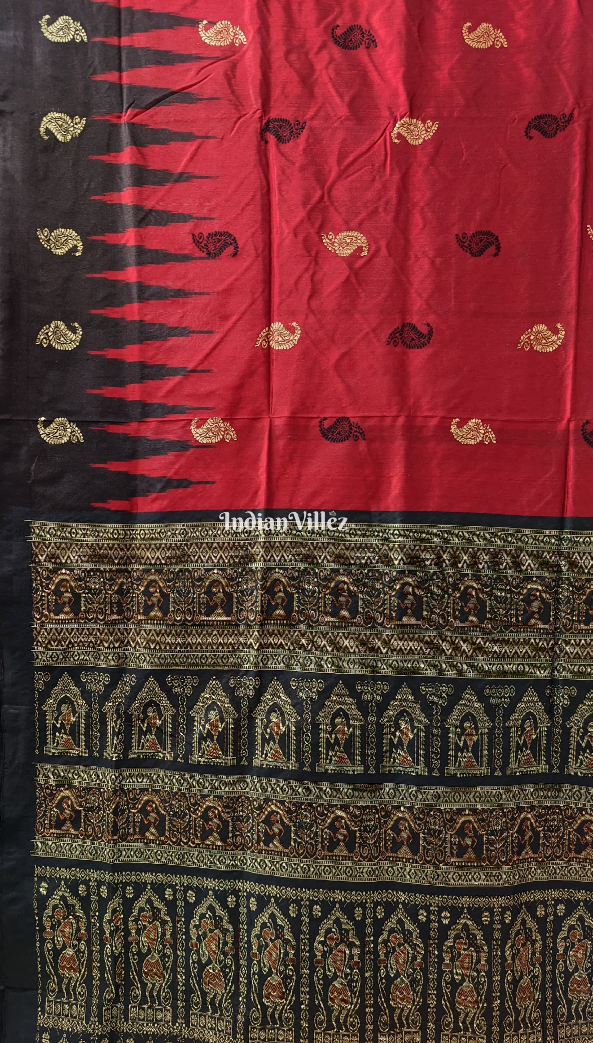 Dark Maroon Phoda Kumbha Sambalpuri Bomkai Silk Saree