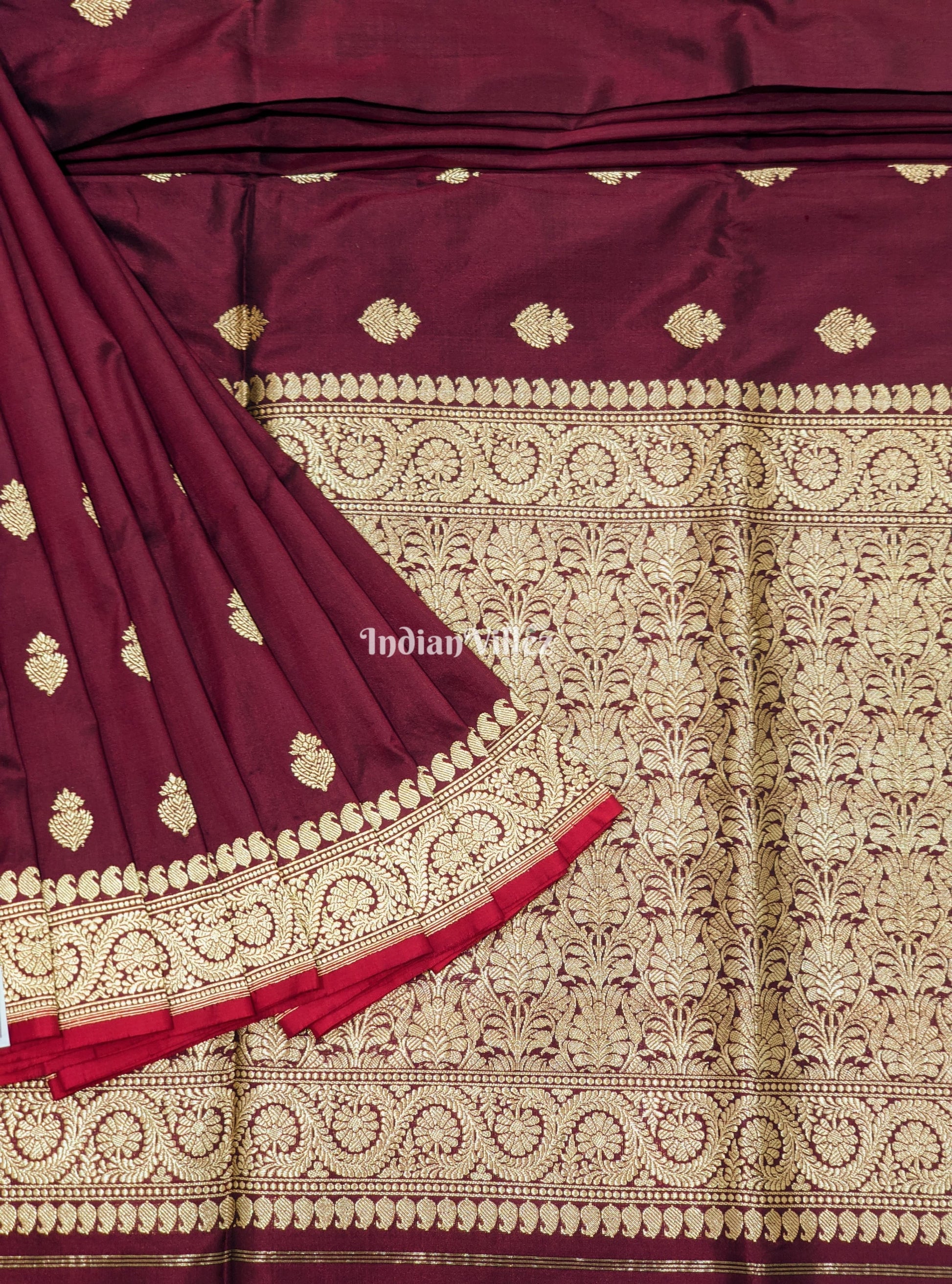 Wine Floral Motif Designer Banarasi Silk Saree