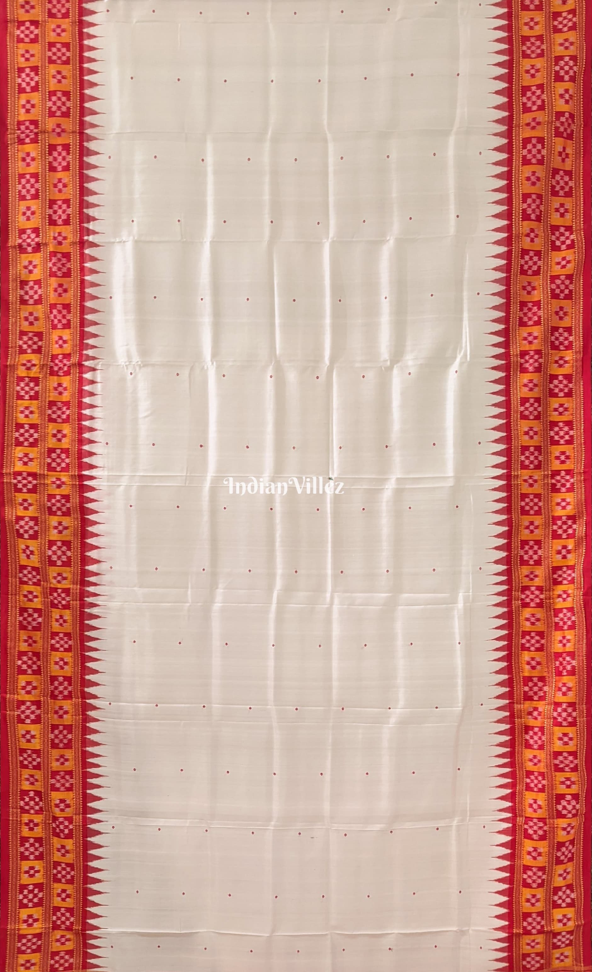 White Red Border Pasapali Odisha Ikat Khadua Silk Saree