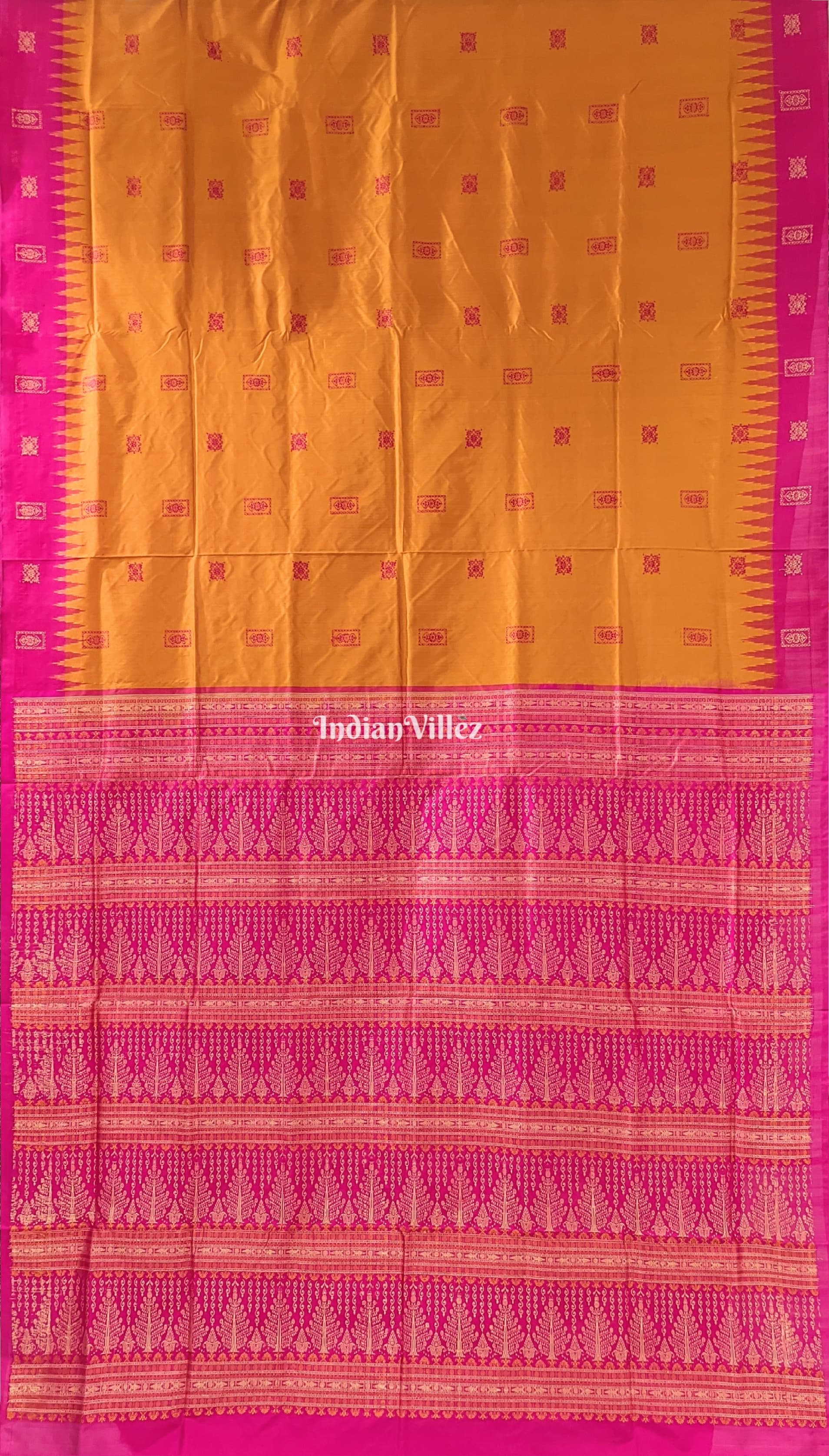 Mustard Yellow Rani Bomkai Sambalpuri Ikat Silk Saree