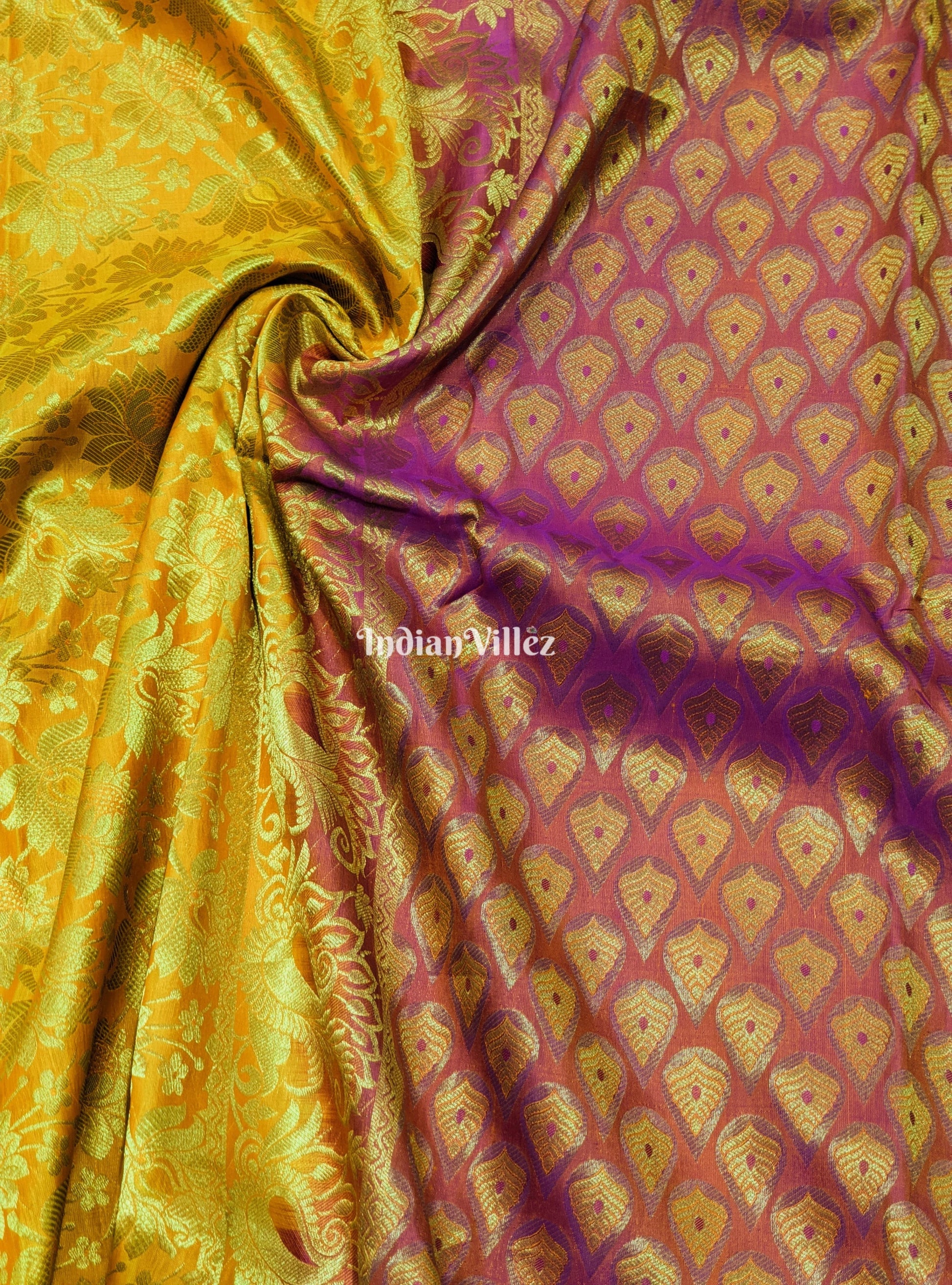 Rose Pink Golden Pure Kanjivaram Silk Saree