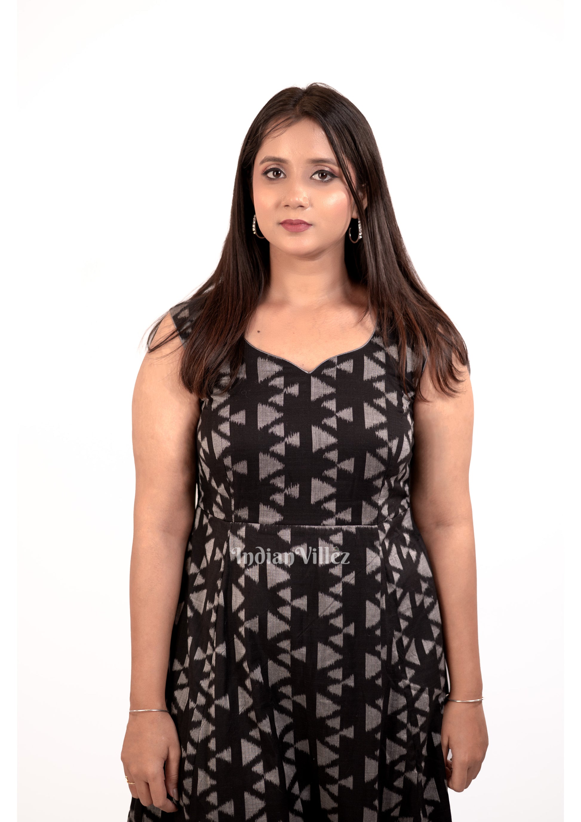 Deep Black Sambalpuri Odisha Ikat Designer Cotton Kurti for Women