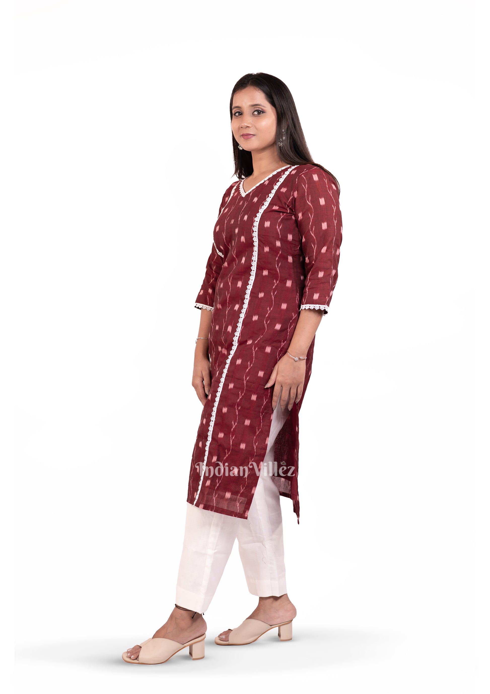  Maroon Sambalpuri design Odisha Ikat Designer Cotton Kurti for Women