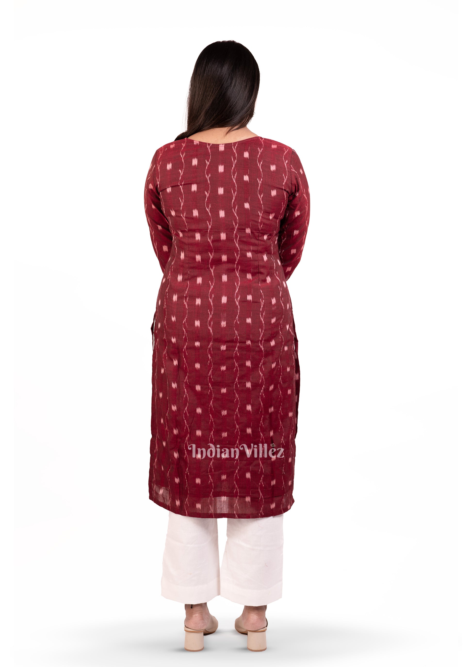  Maroon Sambalpuri design Odisha Ikat Designer Cotton Kurti for Women