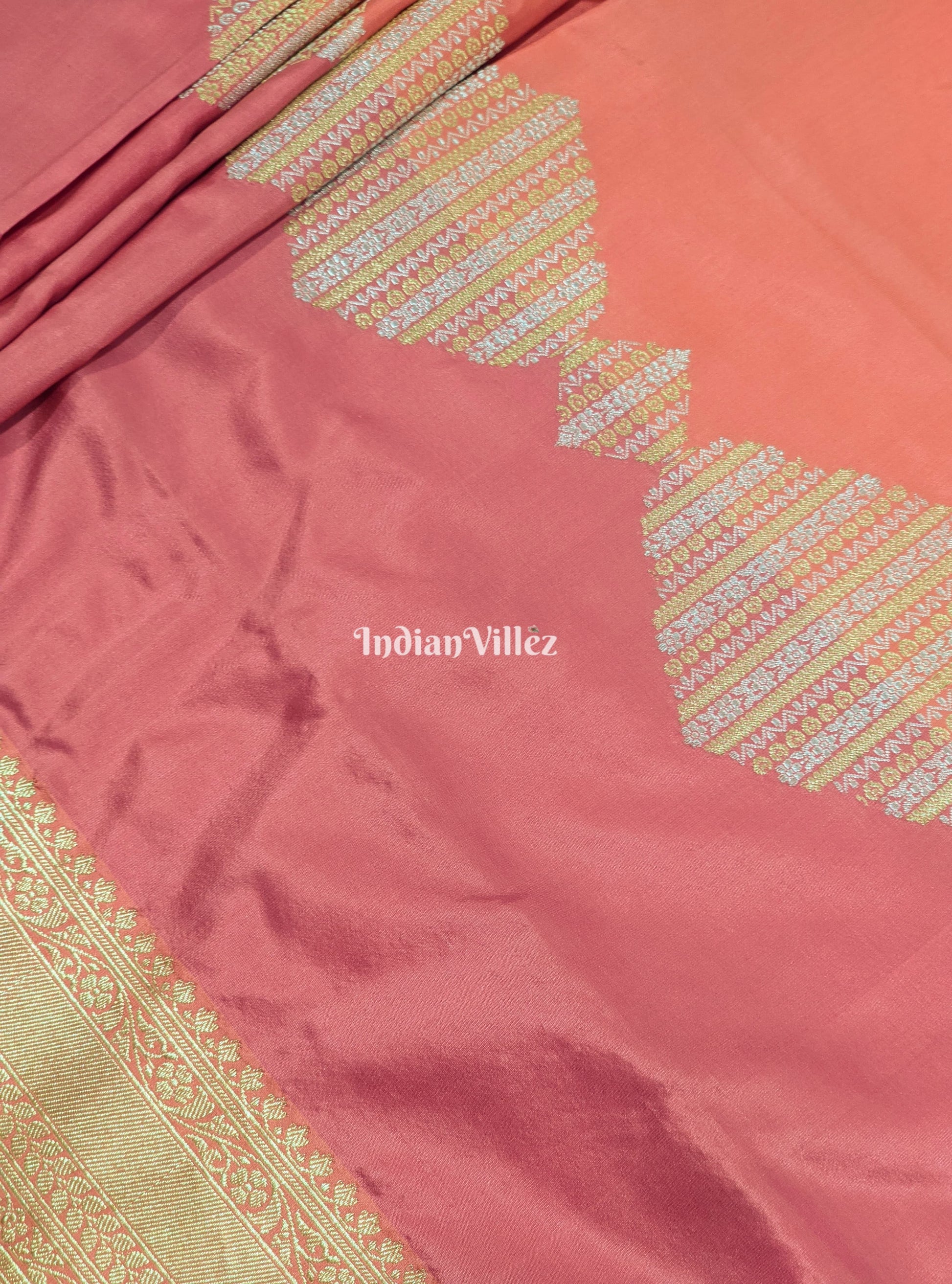 Peach Pink Banarasi Katan Silk Saree