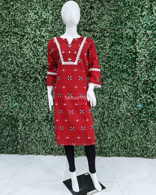 Red Pasapalli Odisha Ikat Designer Cotton Kurti for Women