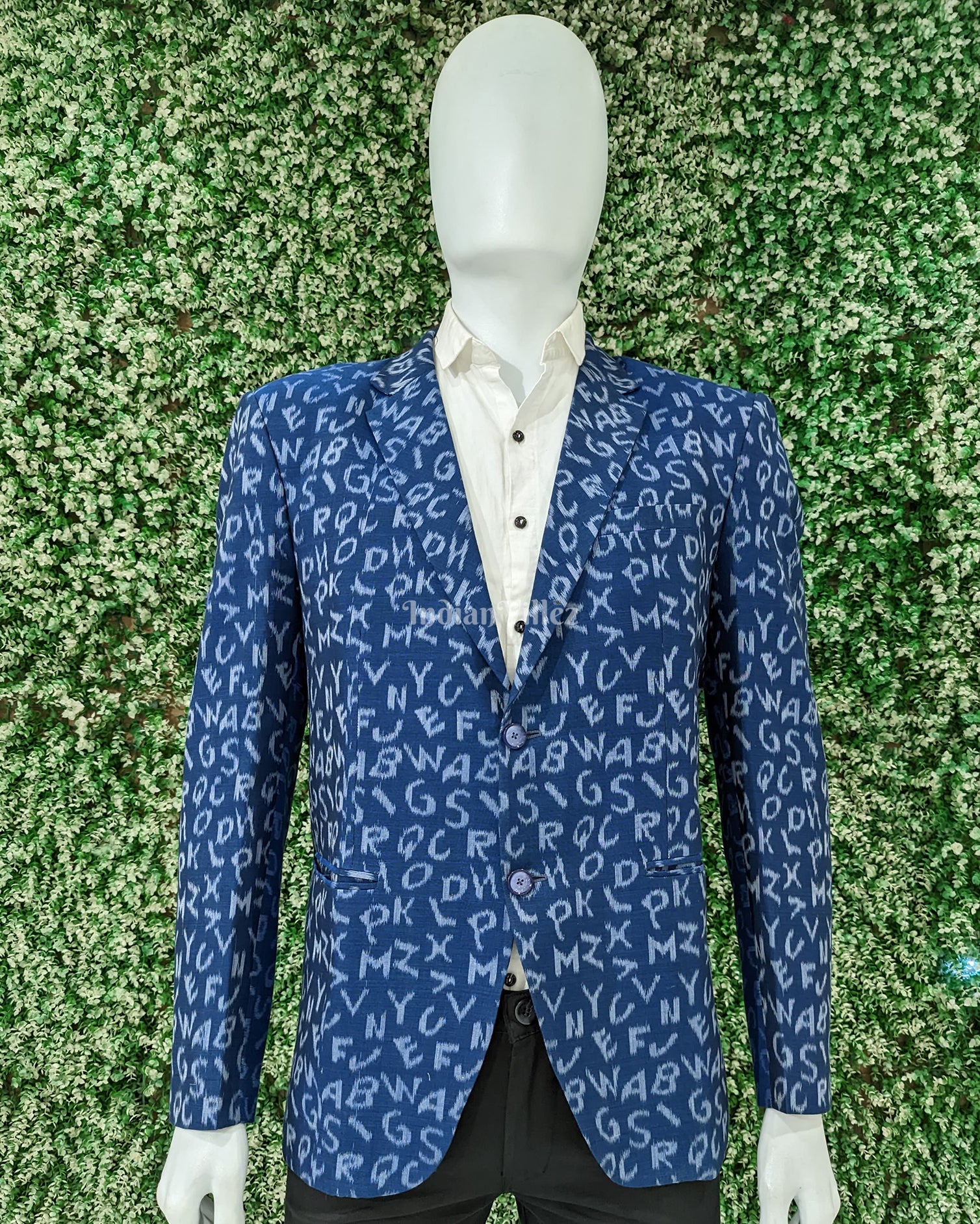 Sky Blue English Alphabet Sambalpuri Ikat Men's Designer Blazer