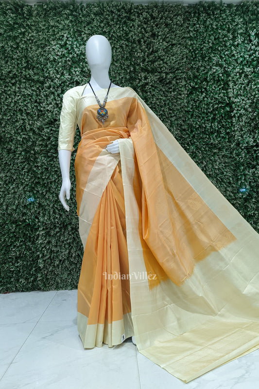 Light Orange With Peach Pure Kanjivaram Soft Silk Saree