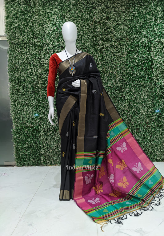 Black Maroon Butterfly Design Pure South Soft Silk Saree