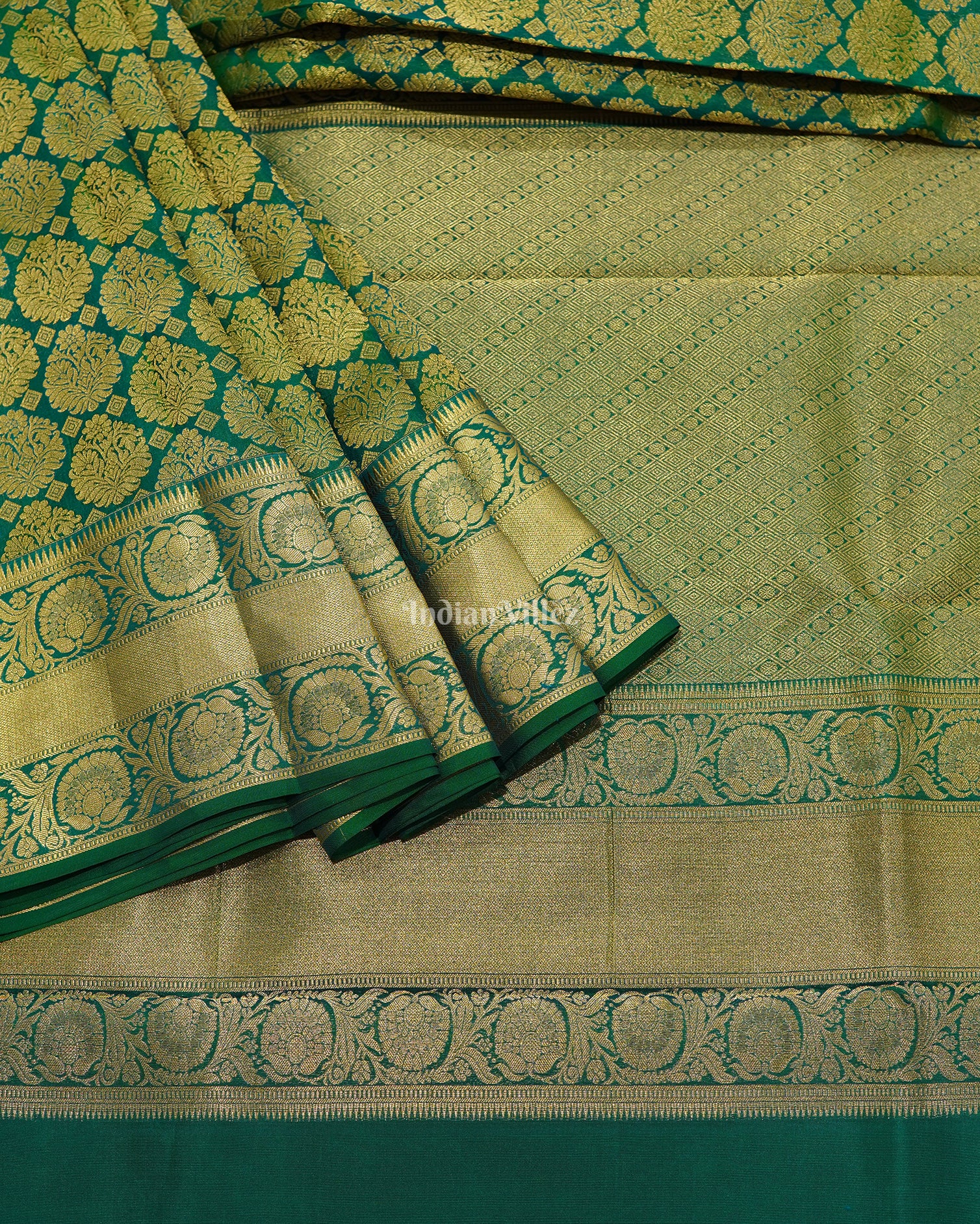 Green With Golden Body Work Pure Kanjivaram Silk Saree