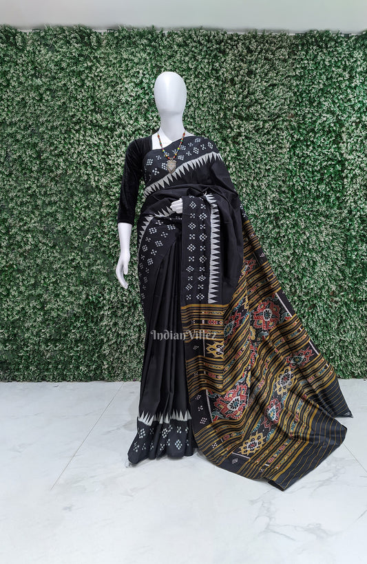 Black Pasapali Border Odisha Ikat Contemporary Silk Saree