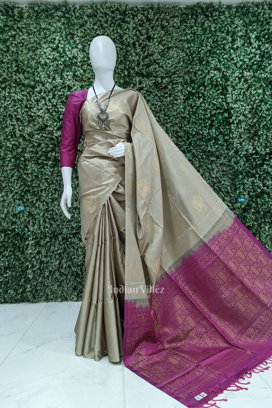 Sand With Magenta Pure Kanjivaram Soft Silk Saree