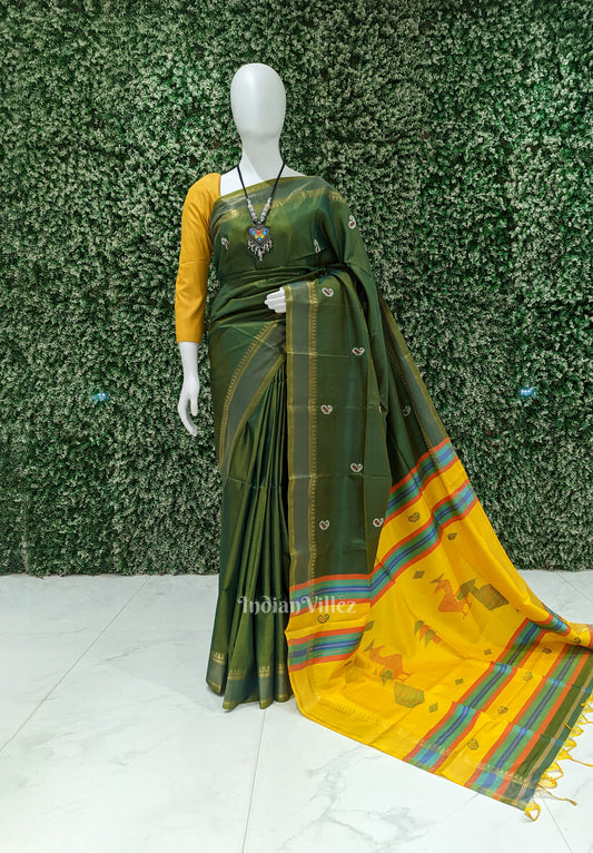 Musk Green With Yellow Pure South Soft Silk Saree