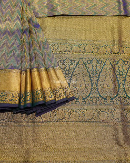 Blue Dual Tone Pure Kanjivaram Silk Saree