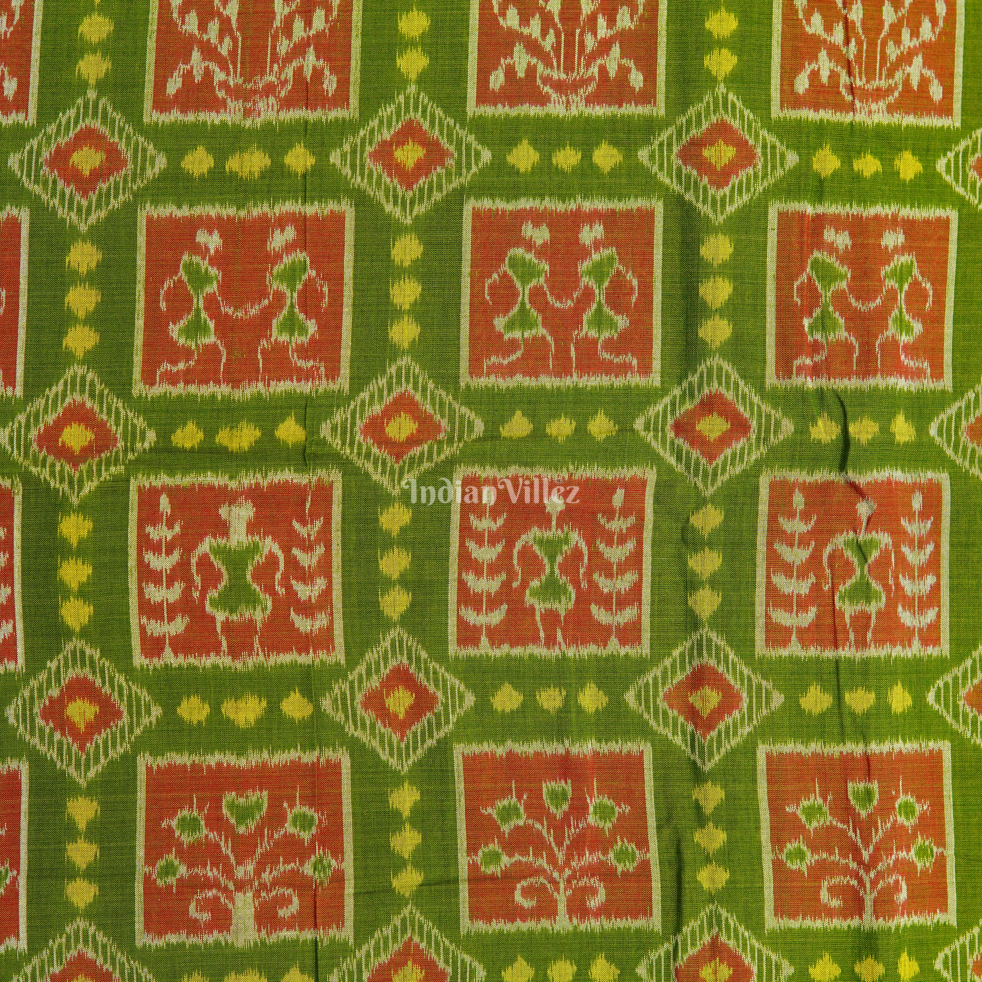 Olive Green Tribal Theme Cotton Ikat Fabric