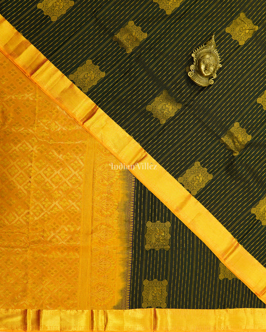 Black Golden  Striped Body Work Pure Kanjivaram Silk Saree