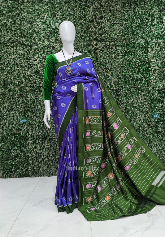 Navy Blue Floral Odisha Ikat Designer Contemporary Silk Saree