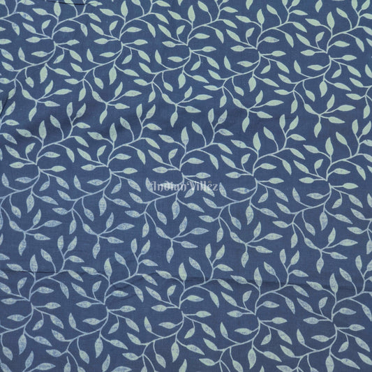 Navy Blue Floral Hand Block Printed Cotton Fabric