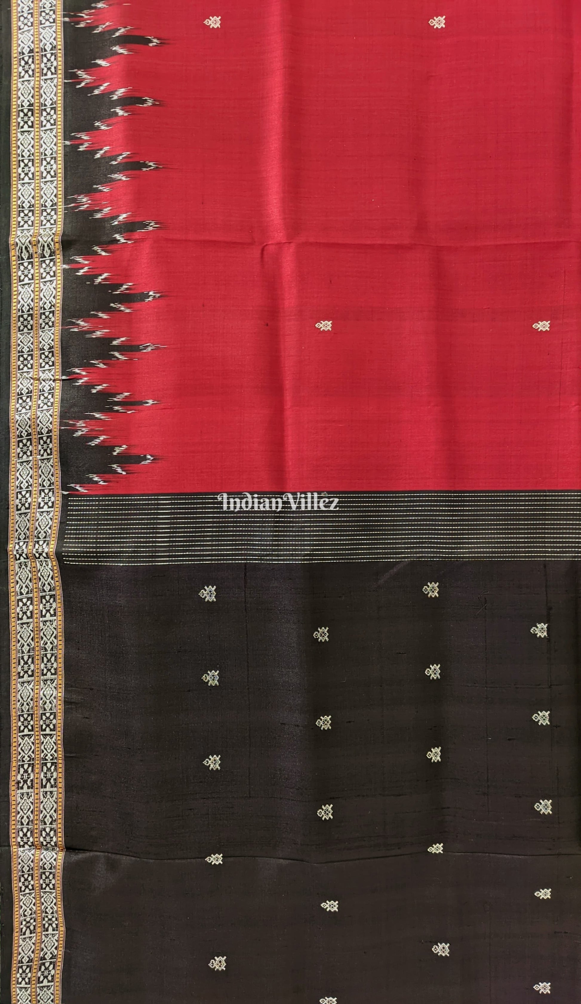 Marron Black Tortoise Motif Odisha Ikat Dongaria Silk Saree