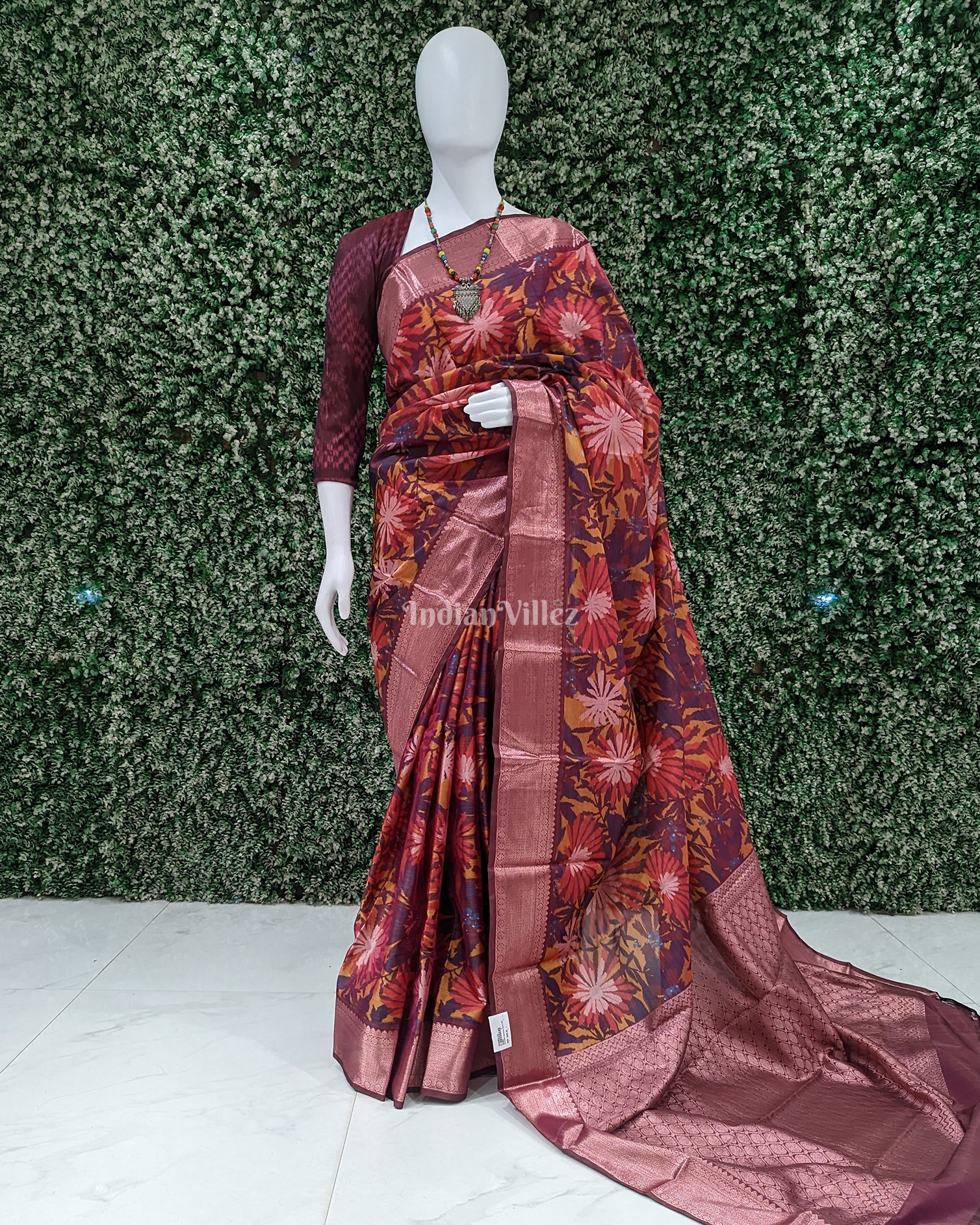 Multicolor Floral Digital Print Kanjivaram Silk Saree 