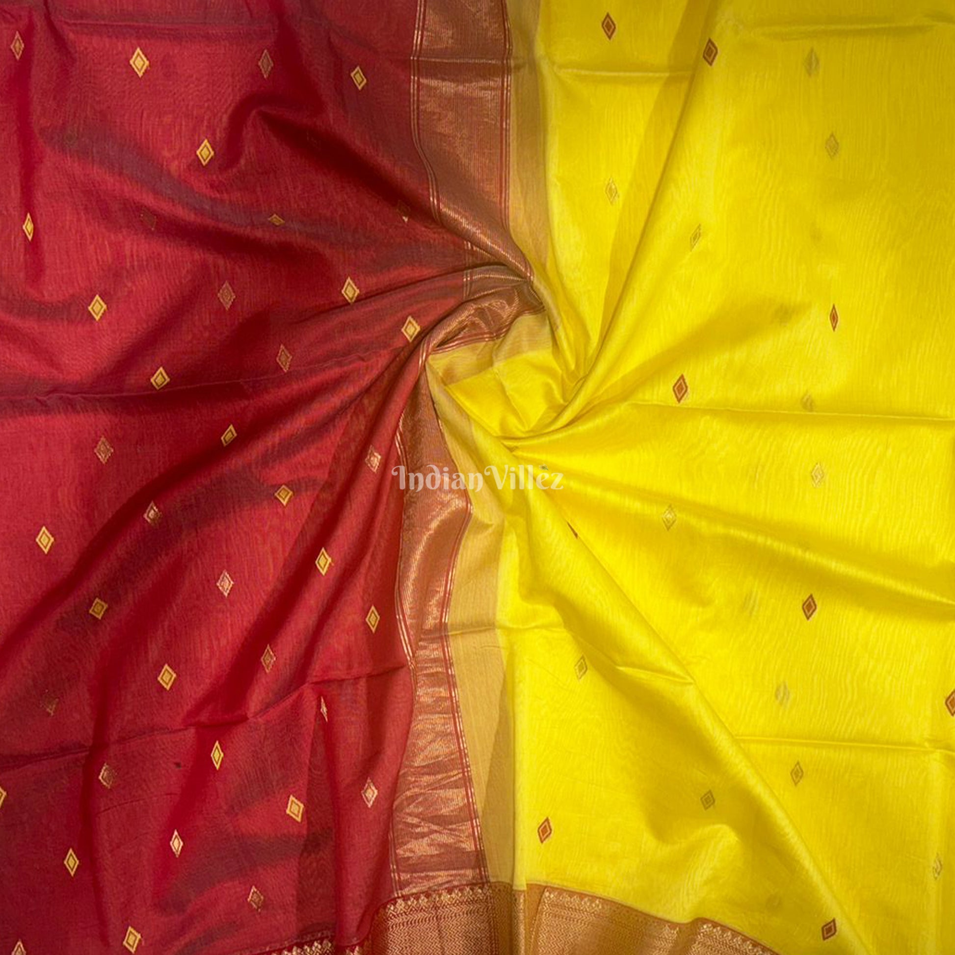 Yellow Maheshwari Handloom Saree