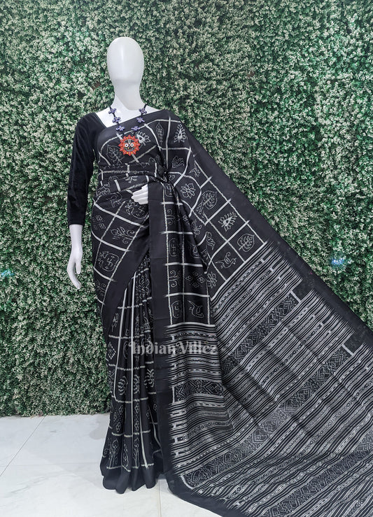 Black Nabakothi Odisha Ikat Contemporary Designer Saree