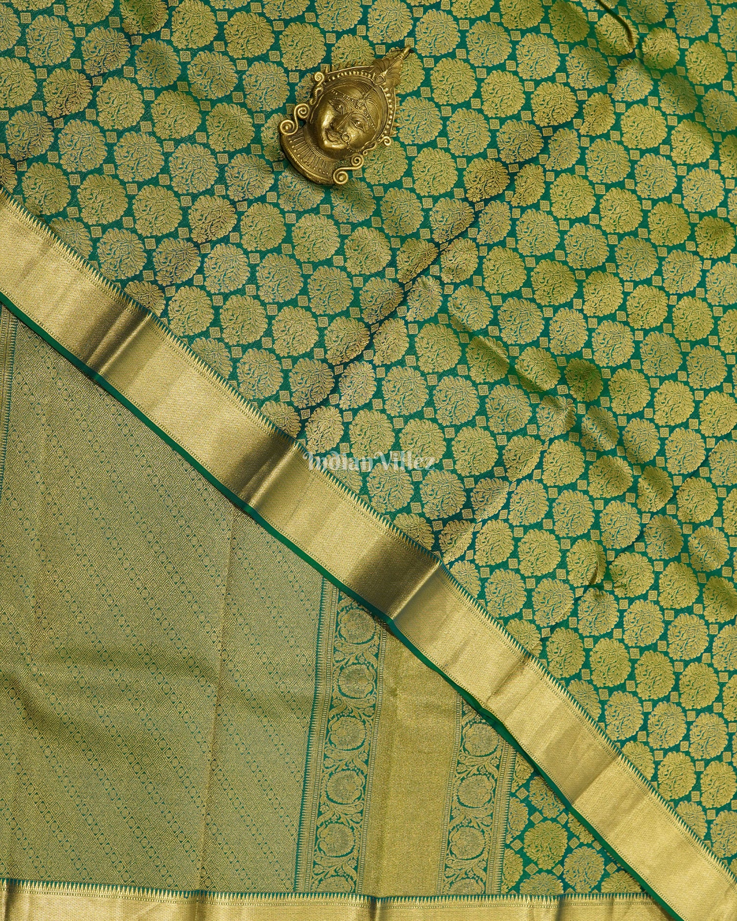 Green With Golden Body Work Pure Kanjivaram Silk Saree