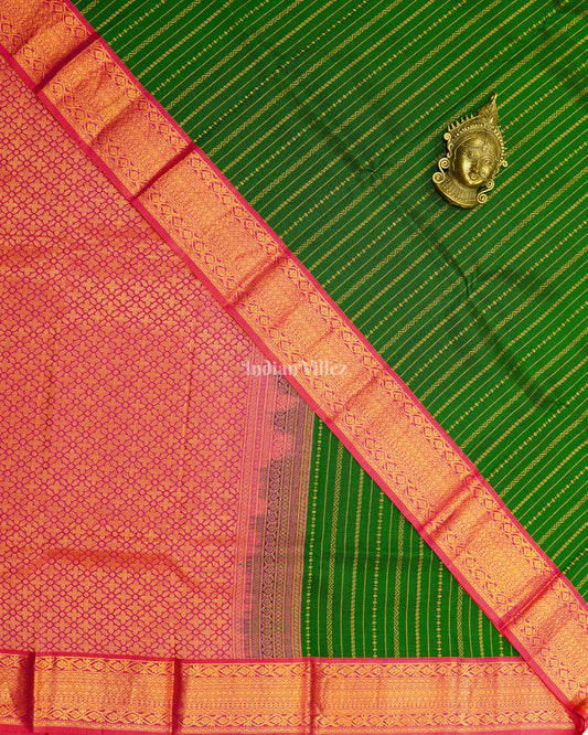 Green Golden Striped Body Work Pure Kanjivaram Silk Saree