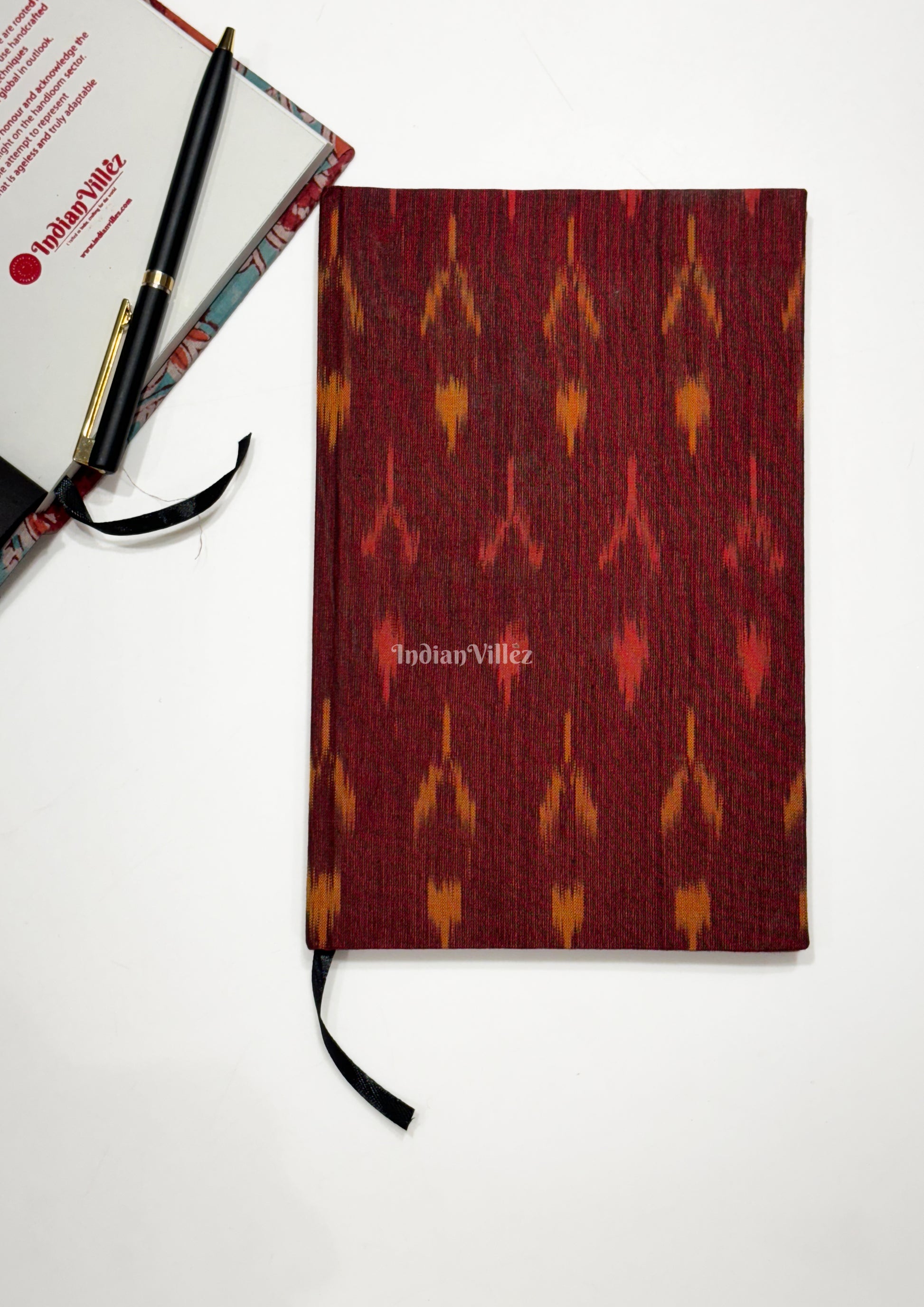 Maroon Handmade Ikat Woven Cotton Fabric Cover Diary 