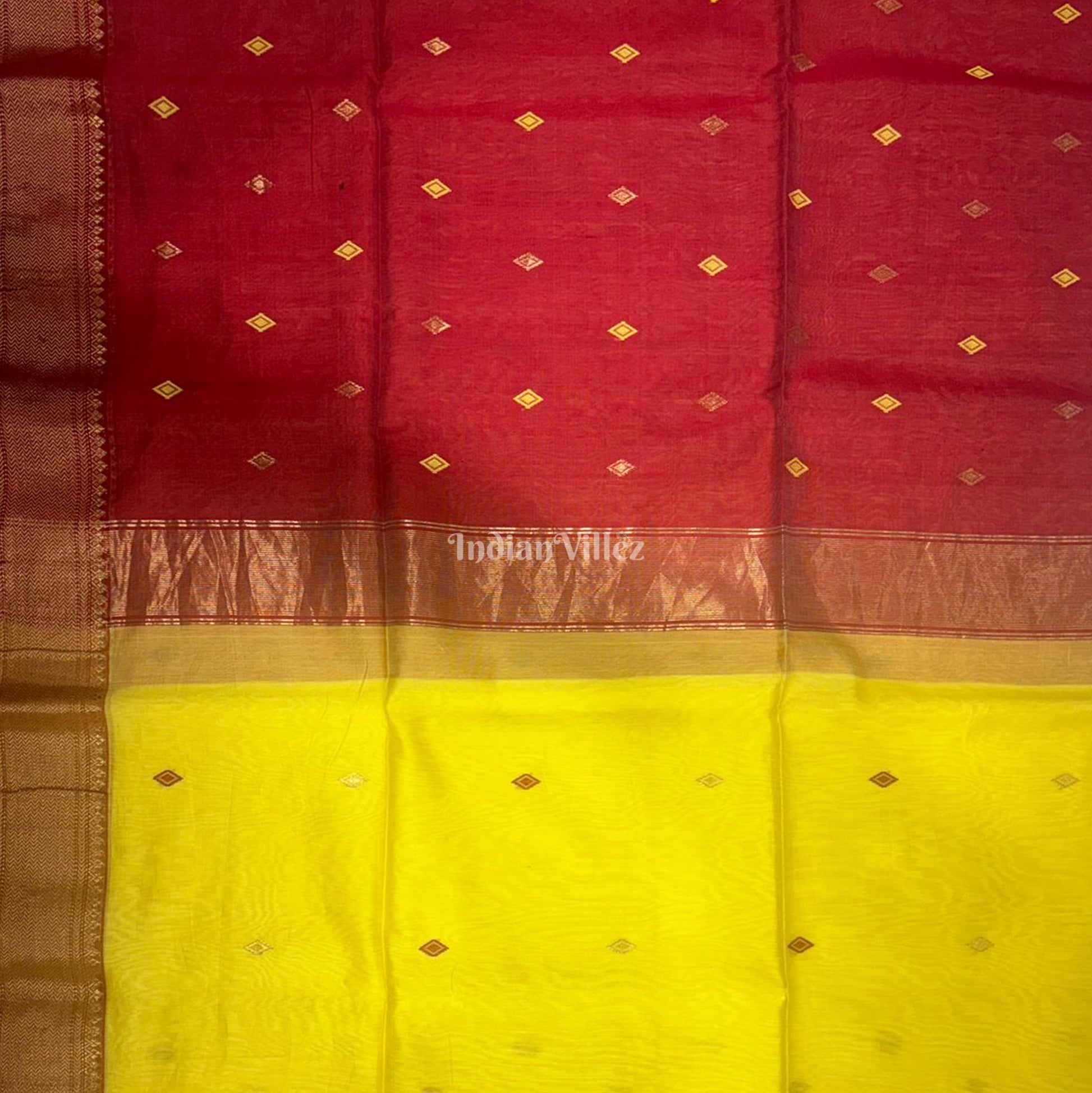 Yellow Maheshwari Handloom Saree