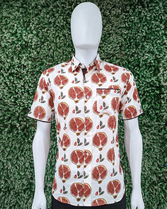 Pomegranate Design Block Printed Half Sleeve Shirt for Men