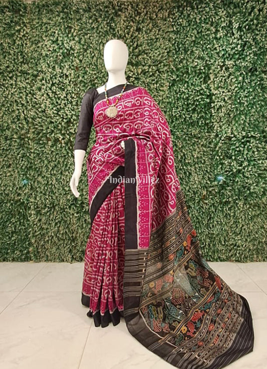 Rani Pink Odia Barnamala Designer Contemporary Silk Saree